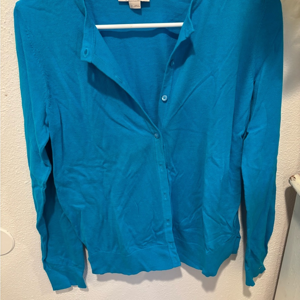 LOFT Teal Blue Button-Up Cardigan